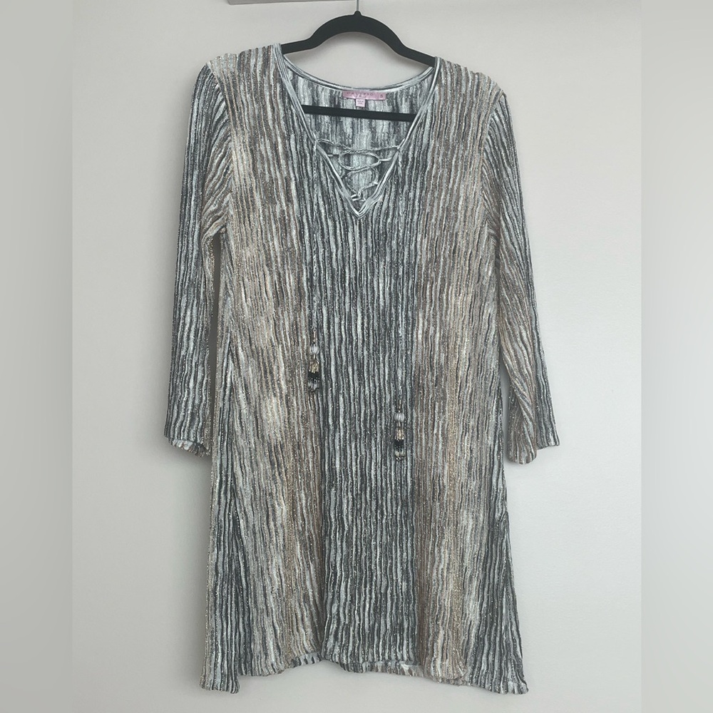 CALYPSO ST BARTH - metallic lace-up mini dress, sz S